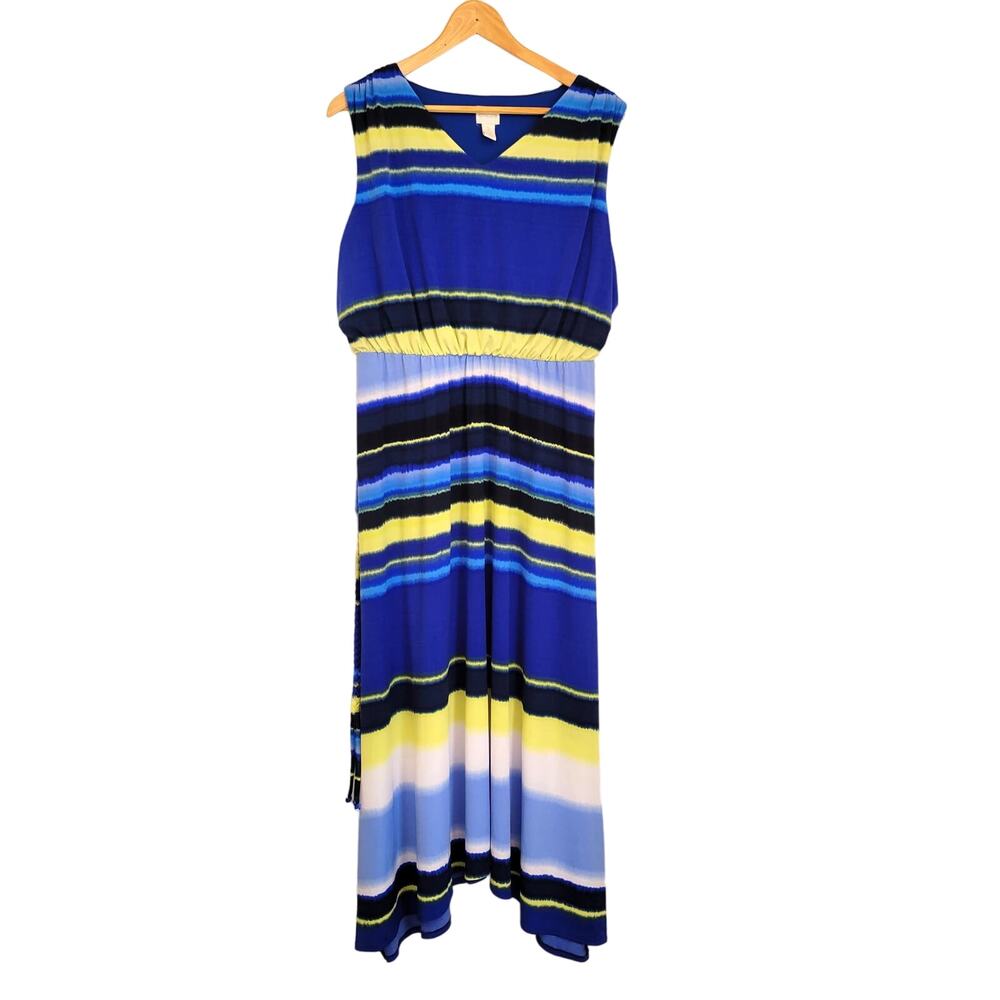 Chico's Dress Women's 2, 12, Large Striped Midi Kristi Sleeveless Shark Bite